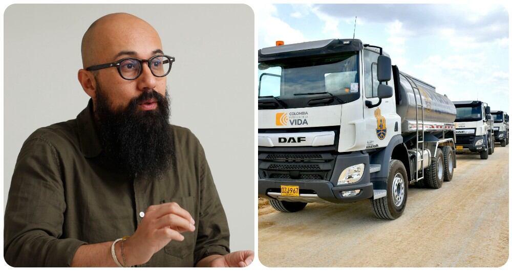 Carlos Carrillo y los carrotanques que compró la entidad antes de que él llegara al cargo.