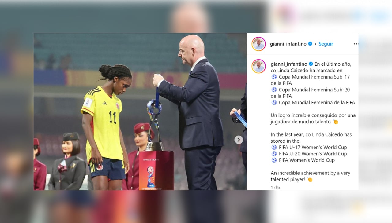 El mensaje de Infantino a Linda Caicedo por su récord en el Mundial Femenino.