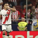 MADRID, SPAIN - OCTOBER 18: Radamel Falcao of Rayo Vallecano celebrates after scoring a goal after shooting a penalty goal during La Liga week 10 soccer match between Atletico Madrid and Rayo Vallecano at Metropolitano Stadium in Madrid, Spain on October 18, 2022. (Photo by Burak Akbulut/Anadolu Agency via Getty Images)
