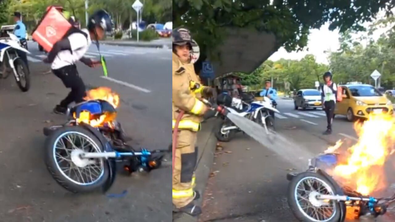 Conductor le prendió fuego a su moto para evitar un comparendo en Medellín.