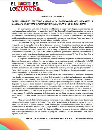 Este es el documento publicado por Noriega