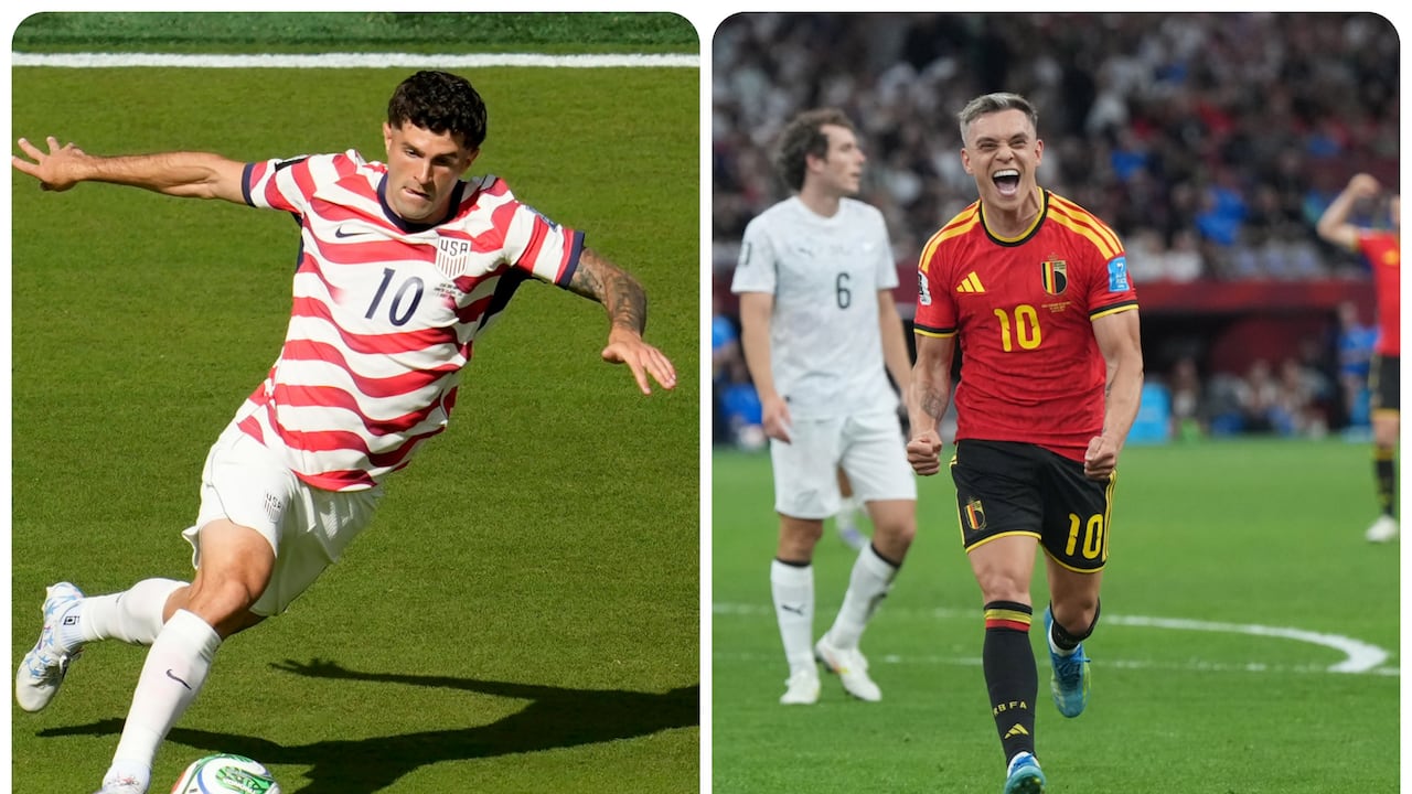 Christian Pulisic (dre.), volante de la selección de Estados Unidos, enfrentará a la Bélgica de Leandro Trossard.