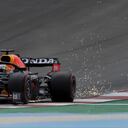 Red Bull driver Max Verstappen of the Netherlands leaves a trail of sparks during the third free practice session ahead of the Portugal Formula One Grand Prix at the Algarve International Circuit near Portimao, Portugal, Saturday, May 1, 2021. The Portugal Grand Prix will be held on Sunday. (AP Photo/Manu Fernandez)