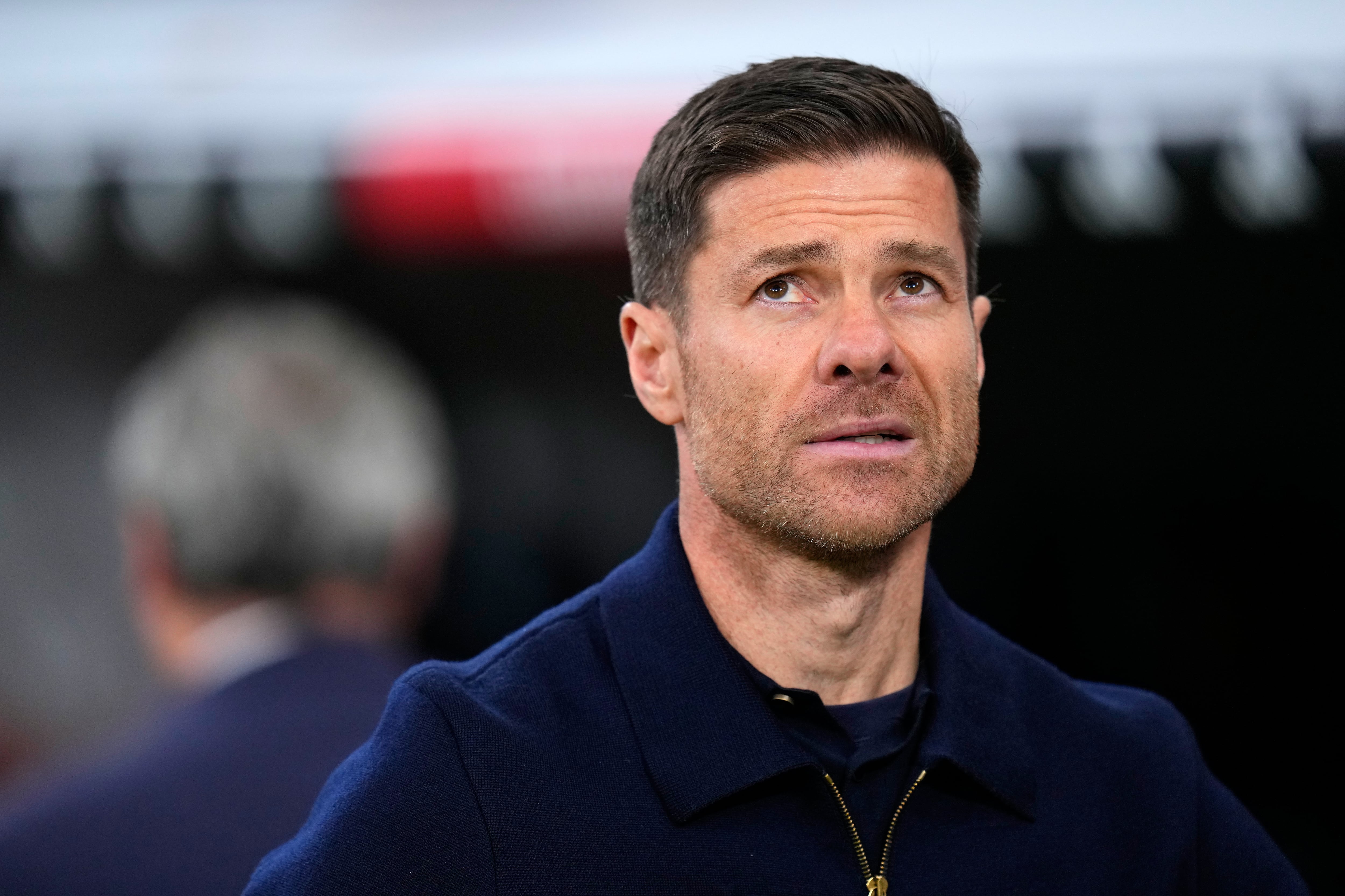 Real Madrid's head coach Xabi Alonso arrives for the Spanish La Liga soccer match between Real Madrid and Celta Vigo in Madrid, Spain, Sunday, Dec. 7, 2025. (AP Photo/Manu Fernandez)