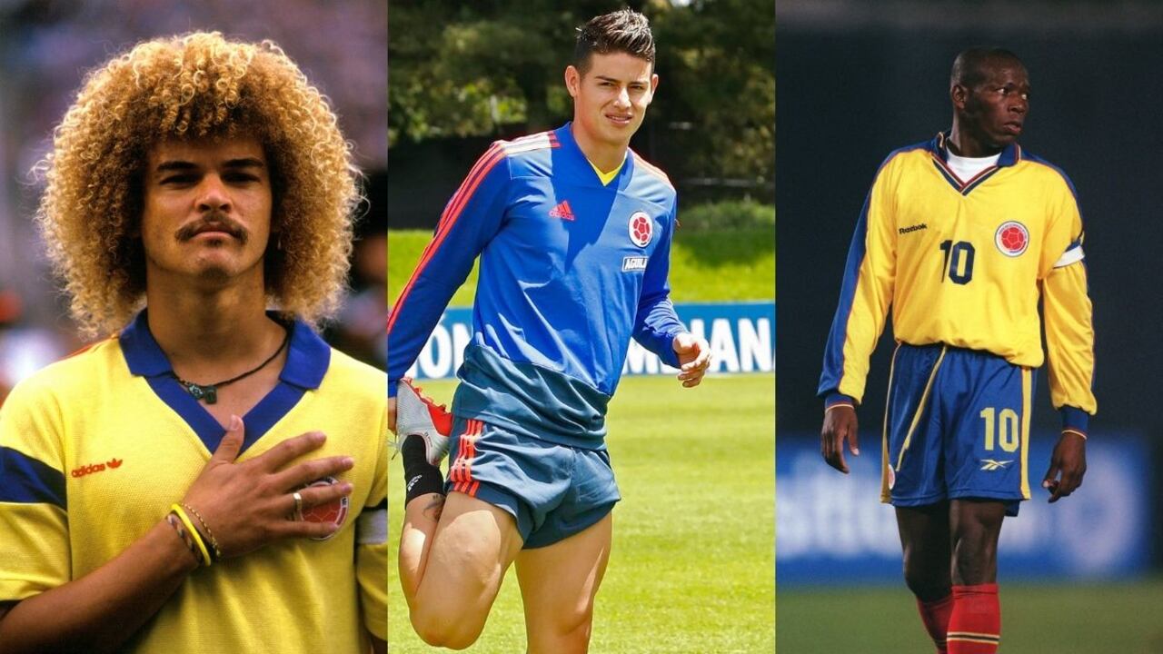 Carlos el Pibe Valderrama, James Rodríguez y Faustino Asprilla con la Selección Colombia.