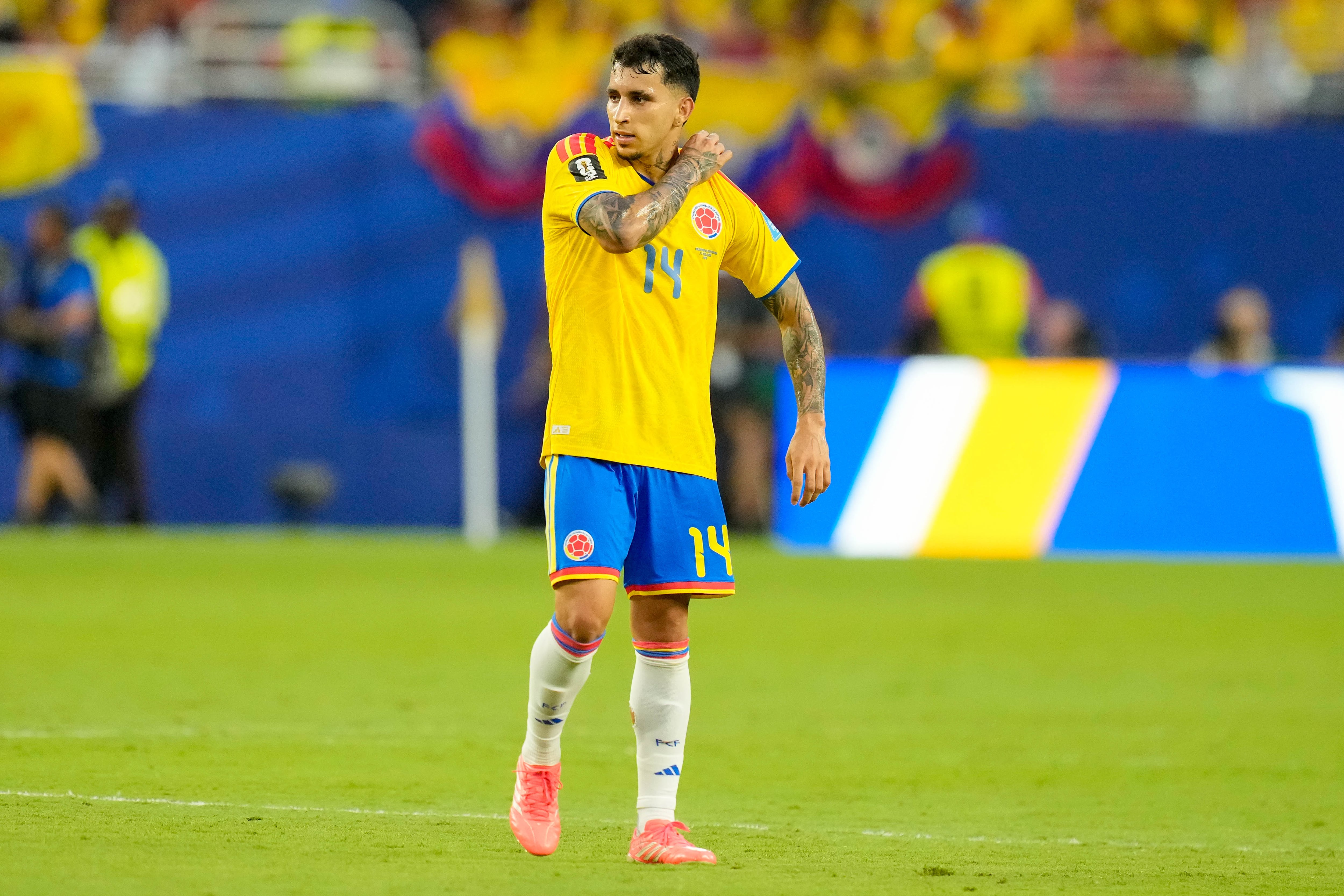 Miami, United States - June 27: Gustavo Puerta of Colombia looks on during the FIFA World Cup 2026 Group K match between Colombia and Portugal at Miami Stadium on June 27, 2026 in Miami, United States. (Photo by Alex Gottschalk/DeFodi Images/DeFodi via Getty Images)