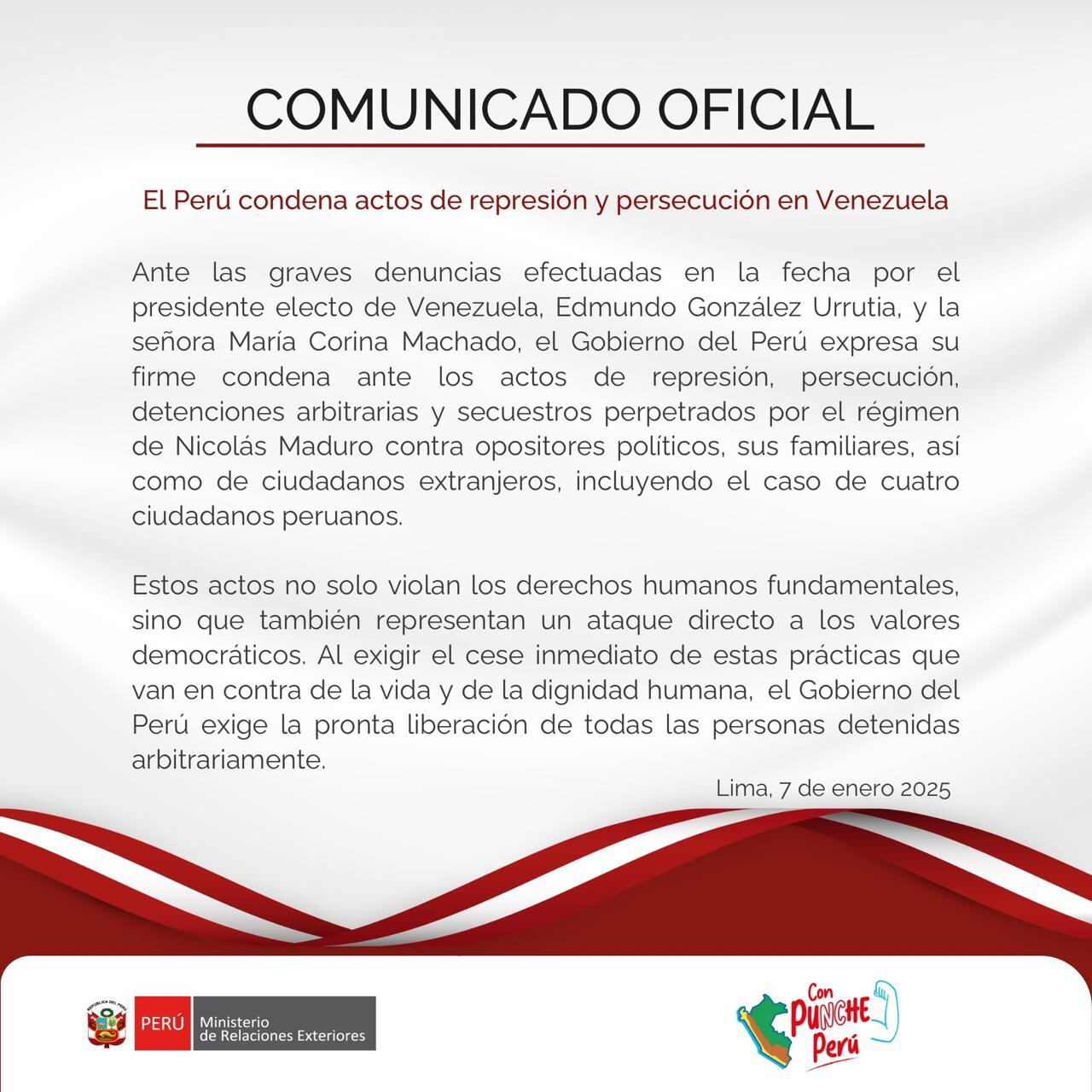 Este es el comunicado del Gobierno de Perú.