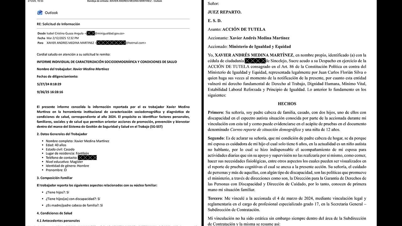  El exsubdirector de Contratación, Xavier Medina, dice haber renunciado por presiones del exviceministro y pide ser reintegrado a la cartera. 