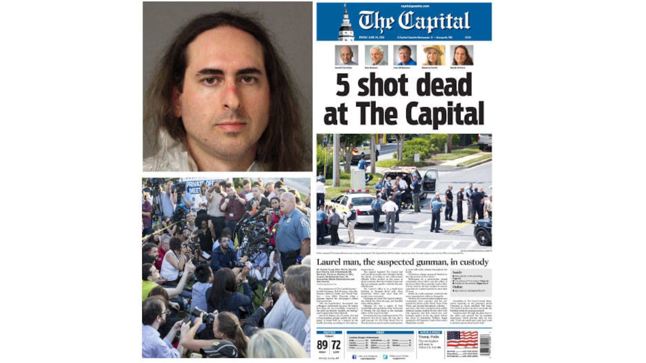 El periódico que cubrió el tiroteo ocurrido en sus instalaciones.