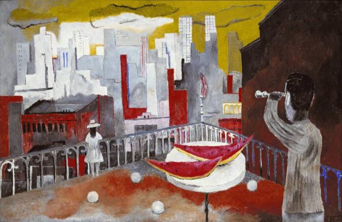 Autor: Rufino Tamayo Obra: Nueva York desde la terraza (1937). Colección FEMSA
