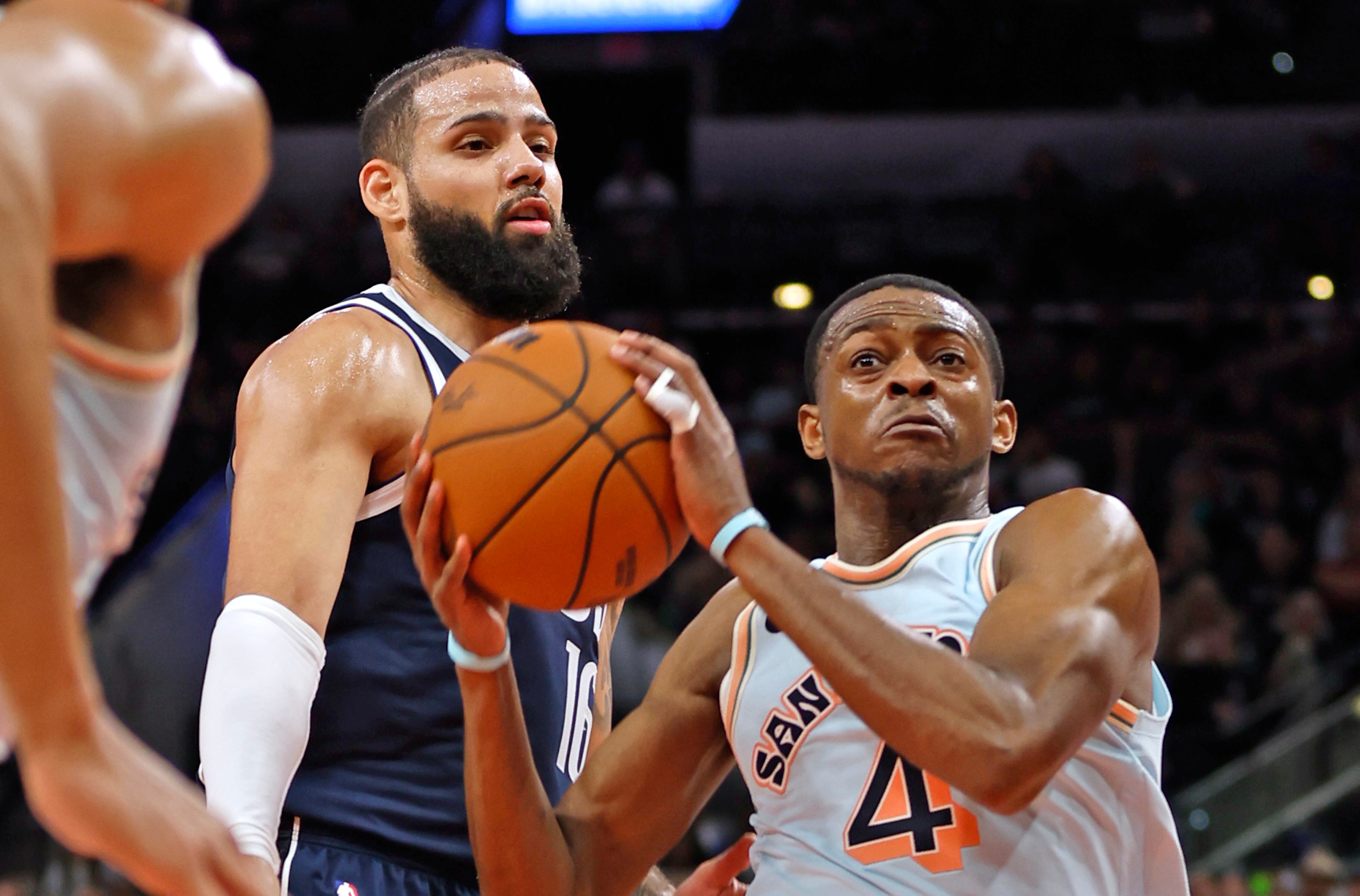 SAN ANTONIO, TX - MARCH 12:  De'Aaron Fox #4 of the San Antonio Spurs takes against the Dallas Mavericks at Frost Bank Center on March 12, 2025 in San Antonio, Texas. Fox will have season ending surgery on Tuesday to repair tendon damage in his left pinkie.  NOTE TO USER: User expressly acknowledges and agrees that, by downloading and or using this photograph, User is consenting to terms and conditions of the Getty Images License Agreement. (Photo by Ronald Cortes/Getty Images)