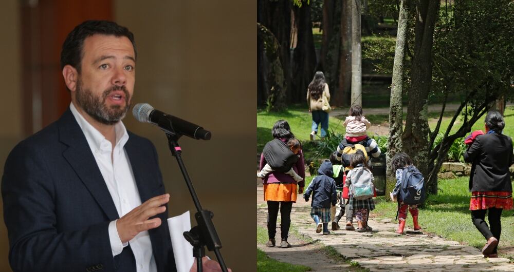 De izquierda a derecha: Alcalde Carlos Fernando Galán e indígenas asentados en el Parque Nacional.