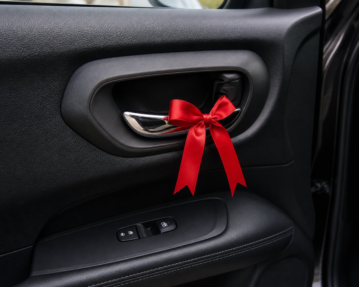 Cinta roja puesta en la manija interior de un carro