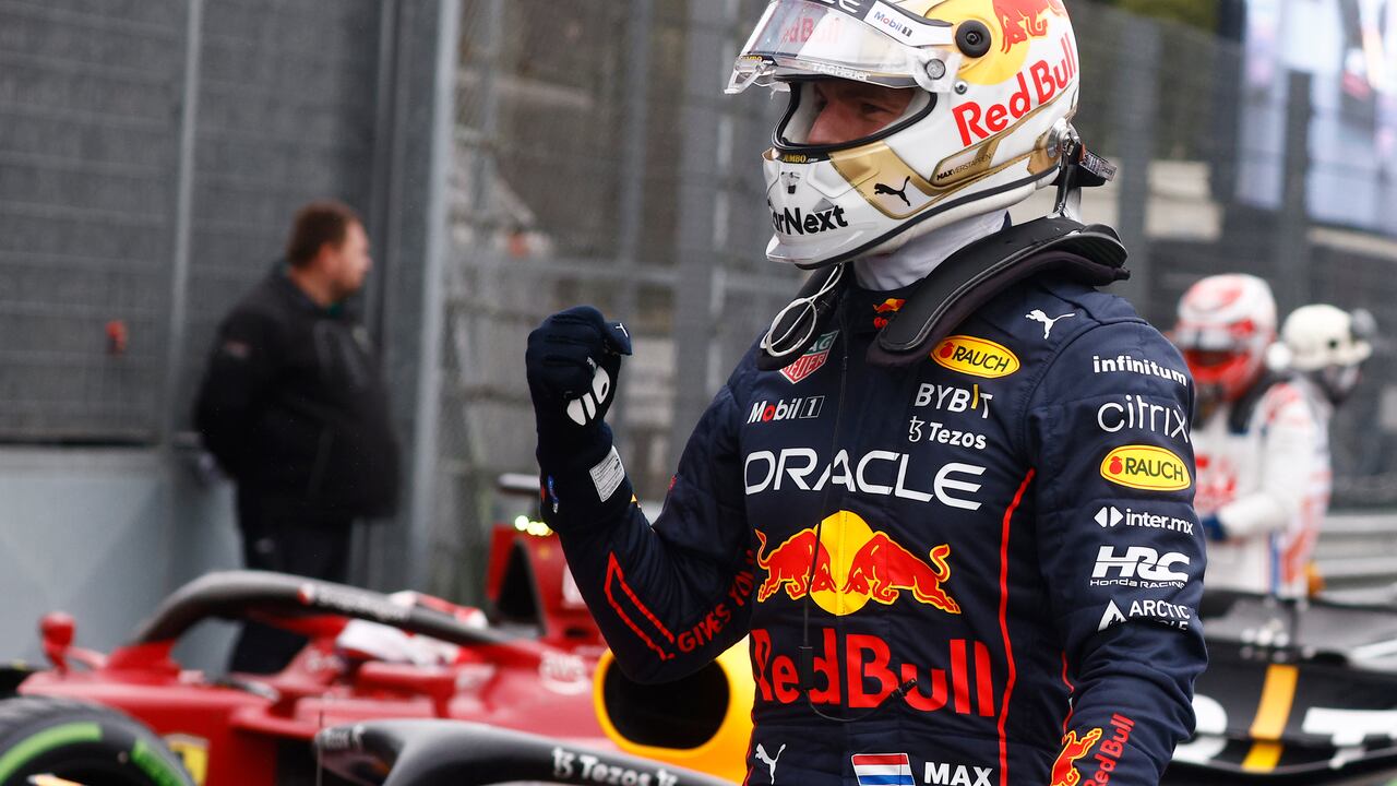 Red Bull driver Max Verstappen of the Netherlands reacts after clocking a fastest time during the qualifying session for Sunday's Emilia Romagna Formula One Grand Prix, at the Dino and Enzo Ferrari racetrack in Imola, Italy, Friday, April 22, 2022. (Guglielmo Mangiapane, Pool via AP)