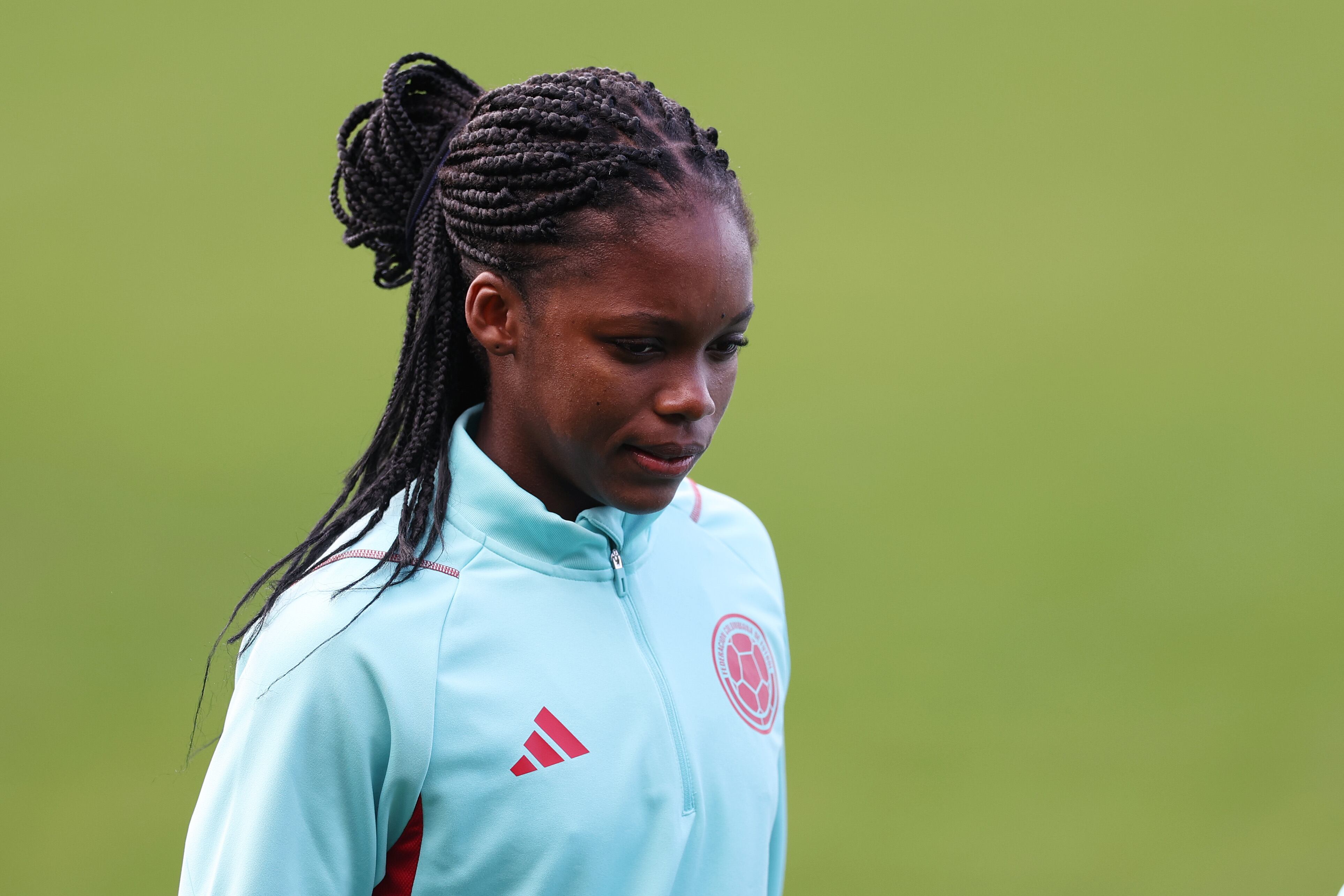 SYDNEY, AUSTRALIA - JULY 24: Linda Caicedo of Colombia looks on during the Colombia Training Session at Jubilee Stadium on July 24, 2023 in Sydney / Gadigal, Australia. (Photo by Maddie Meyer - FIFA/FIFA via Getty Images)