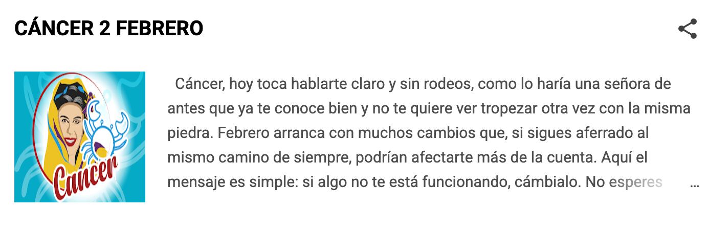 Horóscopo de Nana Calistar hoy para Cáncer