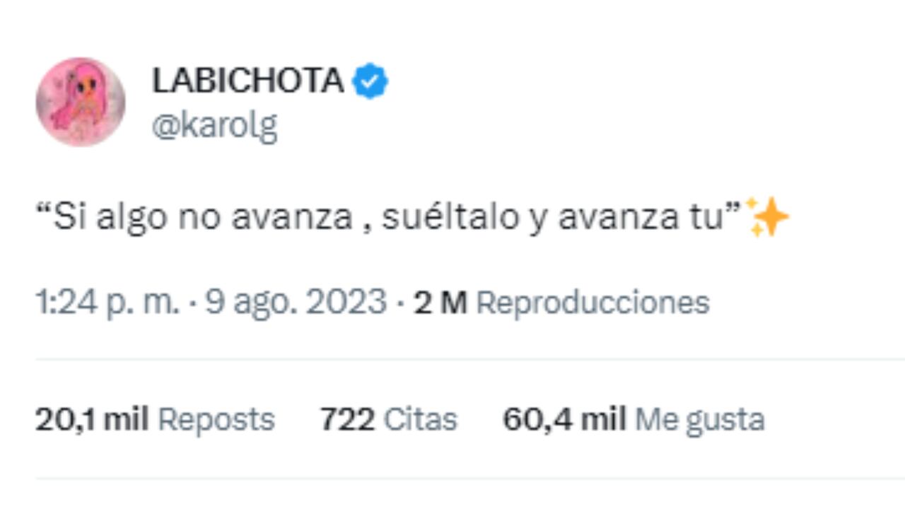 Karol G frecuentemente escribe mensajes de motivación en su cuenta de Twitter.