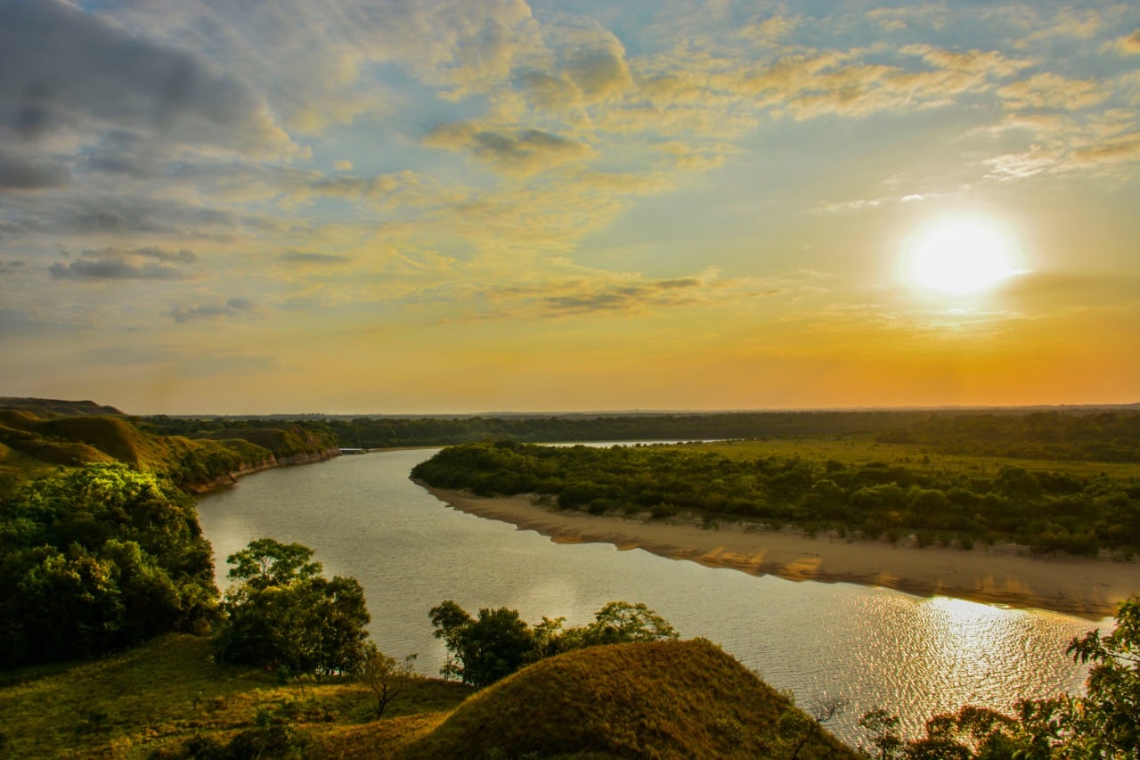 Delfines en el Manacacías
Ubicado en el municipio de Puerto Gaitán, Meta, este río se ha hecho famoso por ser hábitat de los delfines rosados, que pueden ser avistados por parte de los visitantes desde las playas de arena blanca que bordean el afluente. Otros de los planes que ofrece el destino son caminatas por el malecón y pesca deportiva. Foto: Gobernación del Meta