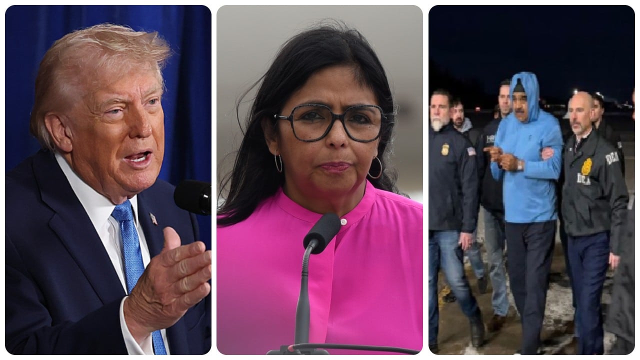 Donald Trump, Delcy Rodríguez y Nicolás Maduro.