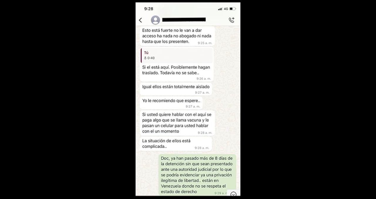 Esta fue la conversación en la que un presunto uniformado de Venezuela extorsionó a la familia de uno de los colombianos arrestados, a cambio de entregarles información sobre el estado de su detención.