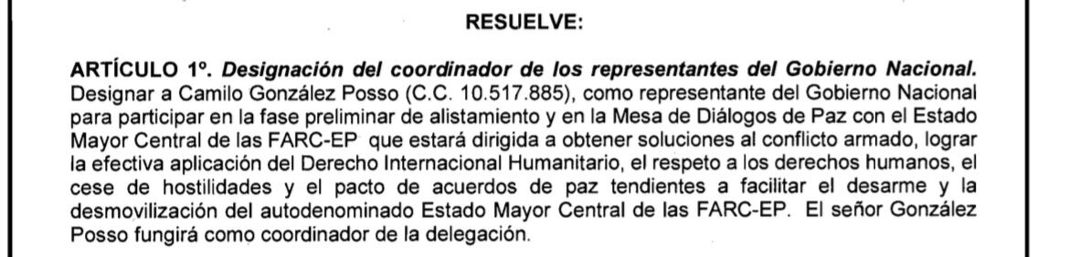 Resolución presidente Petro equipo negociador de paz con las disidencias de las Farc