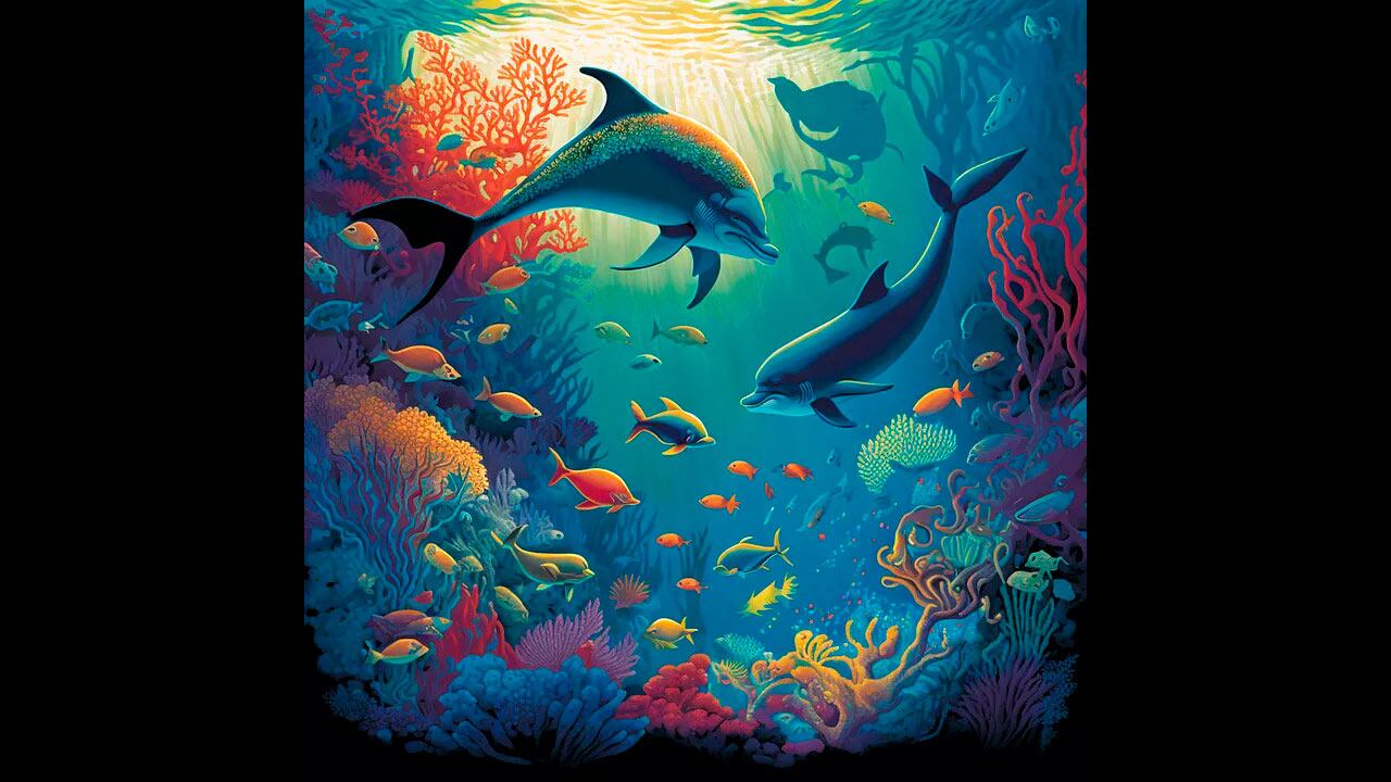 Una IA imagina un mundo de coloridos arrecifes de corales y raras criaturas marinas.