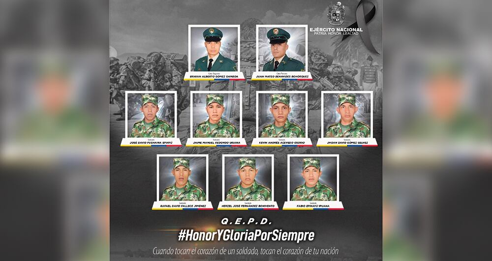   El ELN asesinó cobardemente a nueve héroes del Ejército Nacional. Mientras que unos guerrilleros hablan de paz, otros planean una masacre y queda claro que no tienen voluntad de paz ni existe unidad de mando en esa organización criminal. 