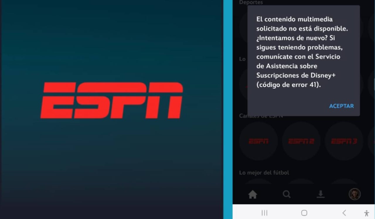 Algunos usuarios han tenido problemas para ver contenidos de ESPN en la app de Disney+