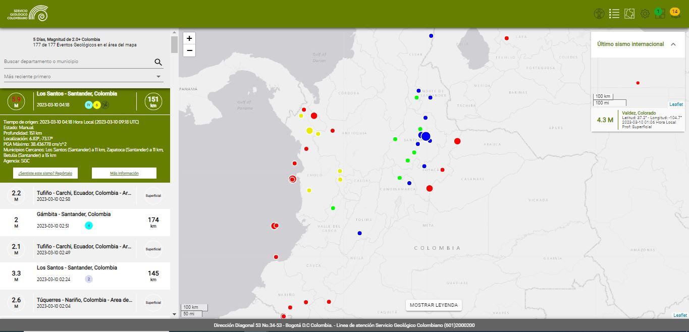 El SGC indicó se han presentado varios sismos