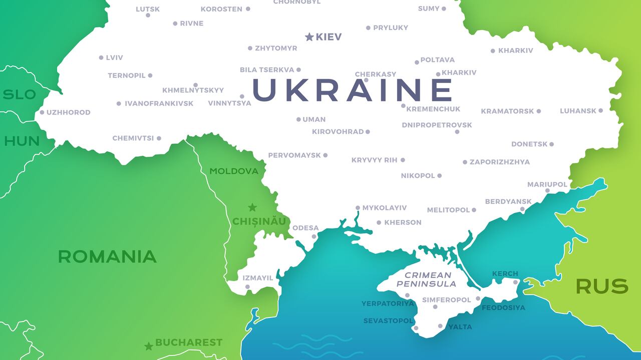 Mapa de Ucrania y sus fronteras.