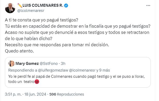 Publicación de Luis Colmenares, este martes, 18 de junio.