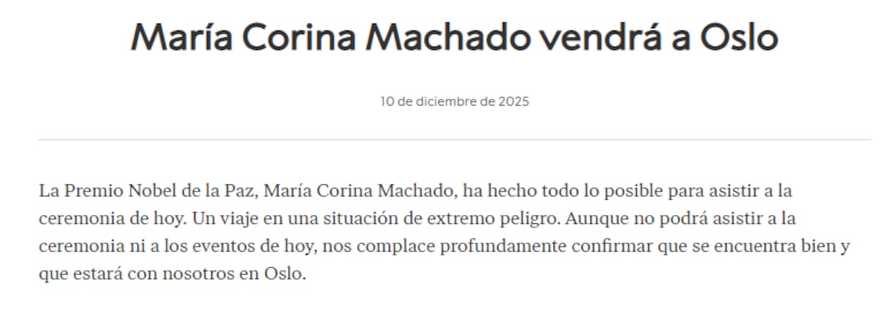 Comunicado de los organizadores del Premio Nobel