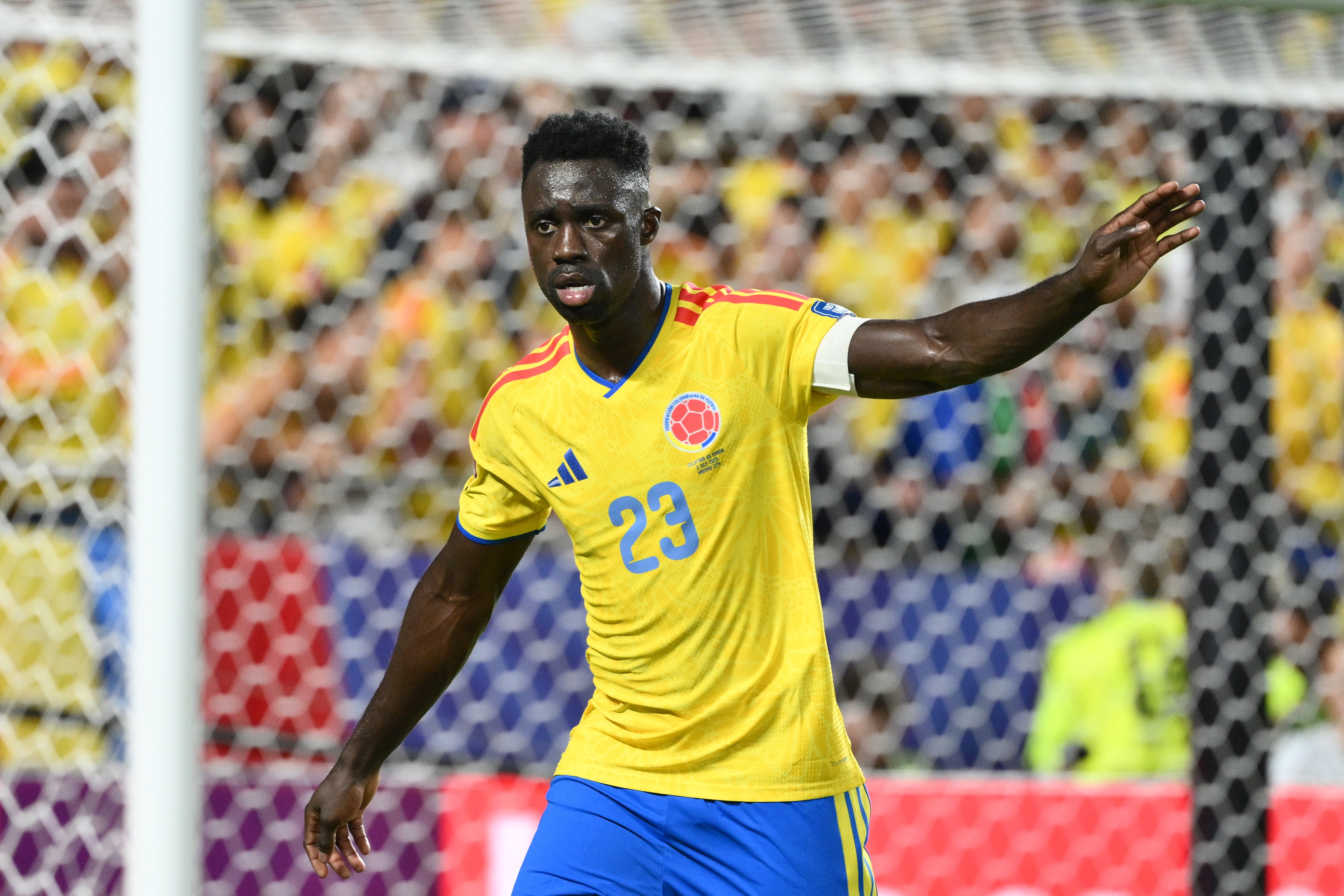 KANSAS CITY, MISSOURI - JULY 3: Davinson Sanchez #23 of Colombia looks on during the second half of a FIFA World Cup 2026 Round Of 32 match between Colombia and Ghana at Kansas City Stadium on July 3, 2026 in Kansas City, Missouri. (Photo by Bill Barrett/ISI Photos/ISI Photos via Getty Images)