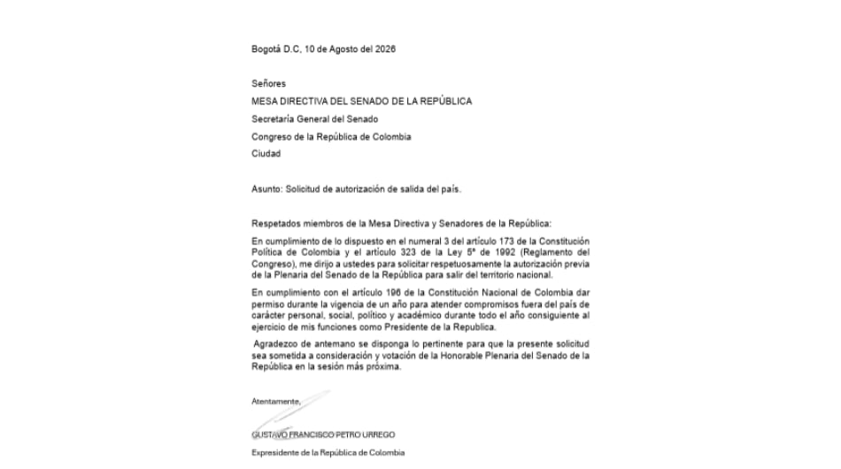 Carta de Gustavo Petro a la mesa directiva del Senado.