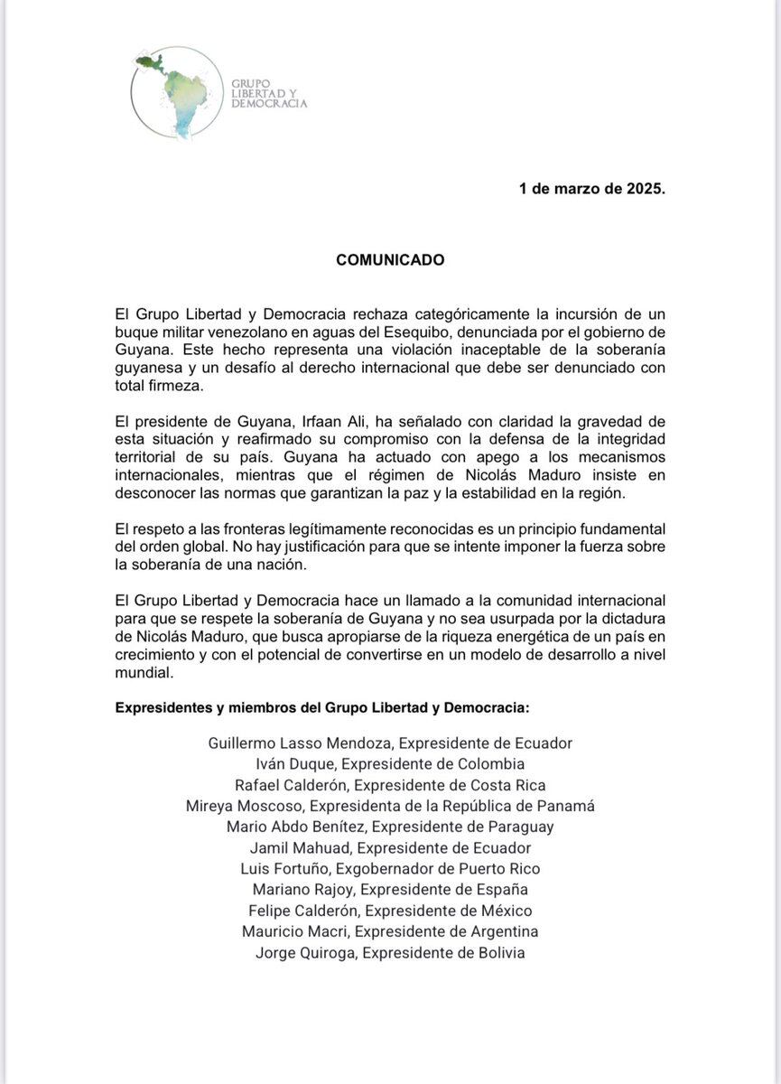 Comunicado Grupo Libertad y Democracia.