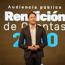 El alcalde de Medellín, Daniel Quintero Calle, durante la rendición de cuentas de su primer año de gobierno.