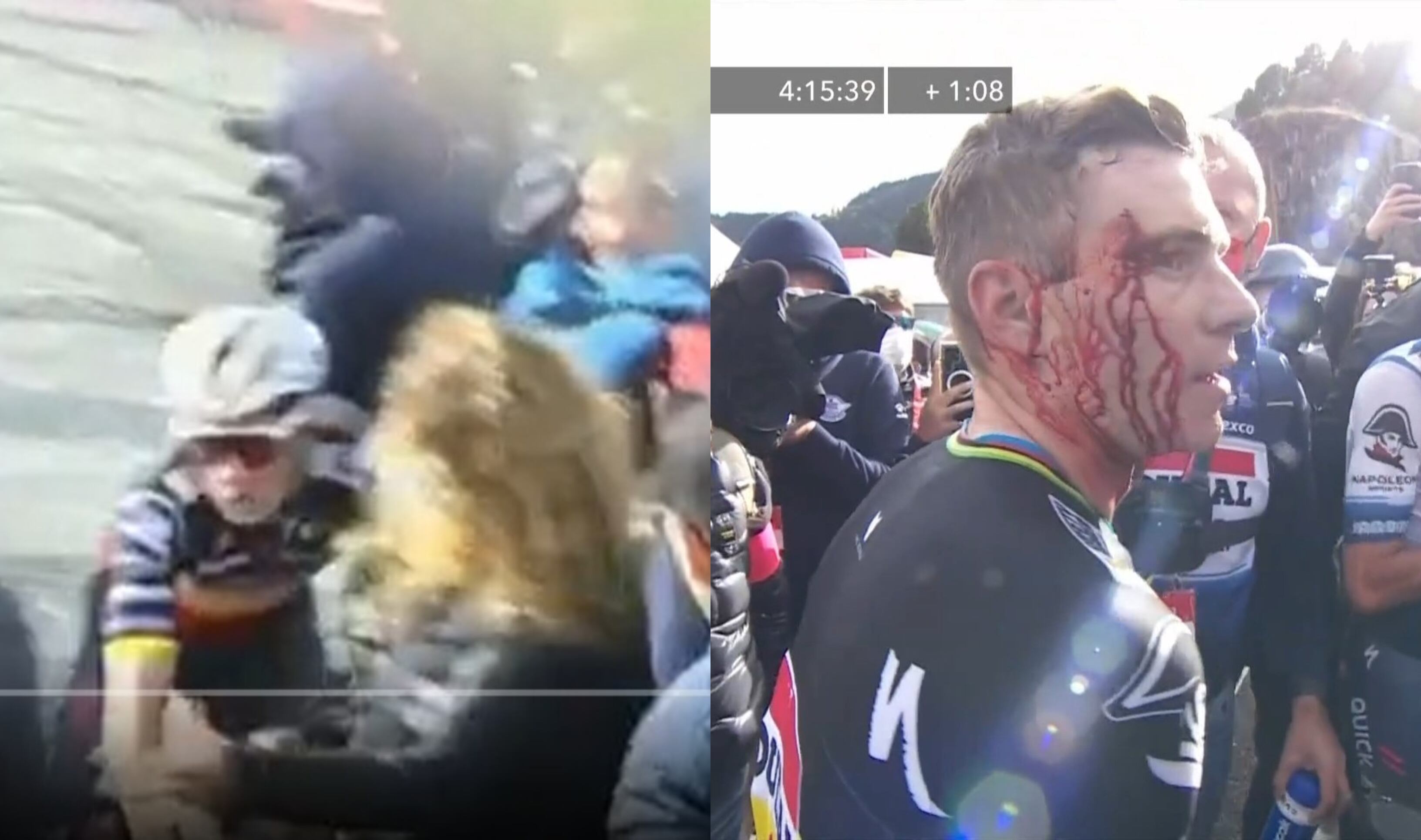 Remco Evenepoel tras el choque.