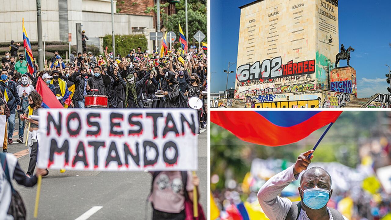 Jornadas de protesta y enfrentamientos de manifestantes con el Esmad en Bogotá, durante el primer mes del paro nacional.