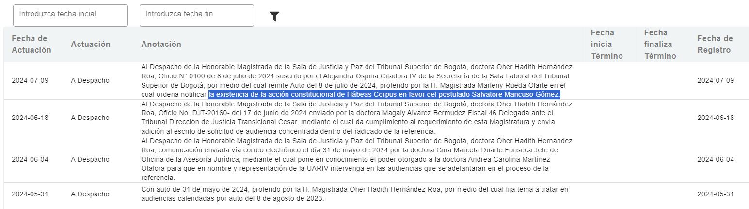 Tribunal Superior de Bogotá admitió habeas corpus presentado por el excomandante paramilitar Salvatore Mancuso.