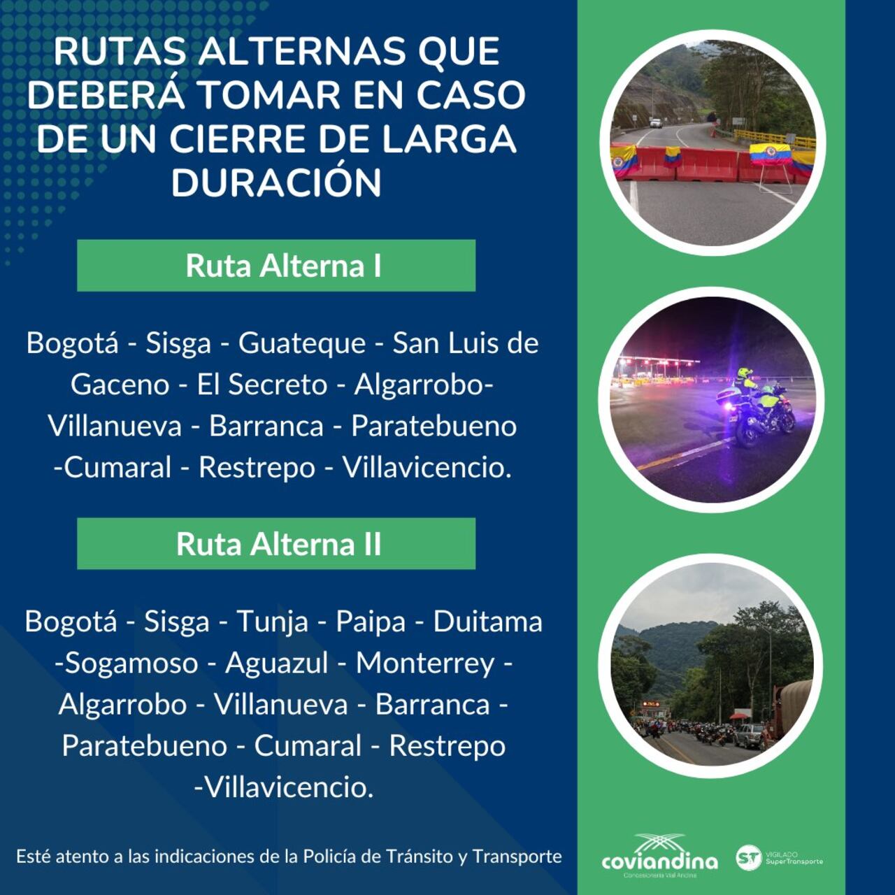 Rutas alternativas a la vía al Llano que pueden tomar los viajeros.