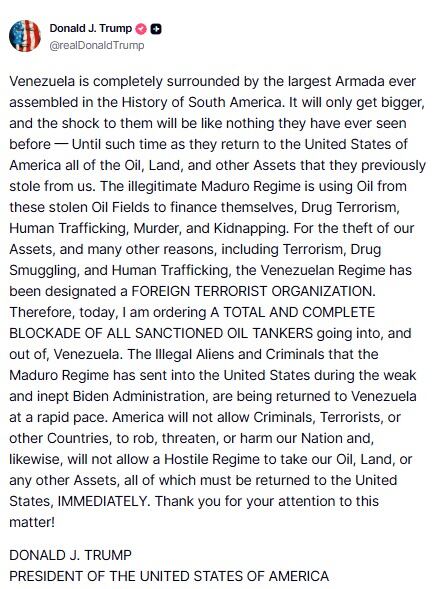 El anuncio fue hecho a través de un extenso mensaje publicado en su red social Truth Social.