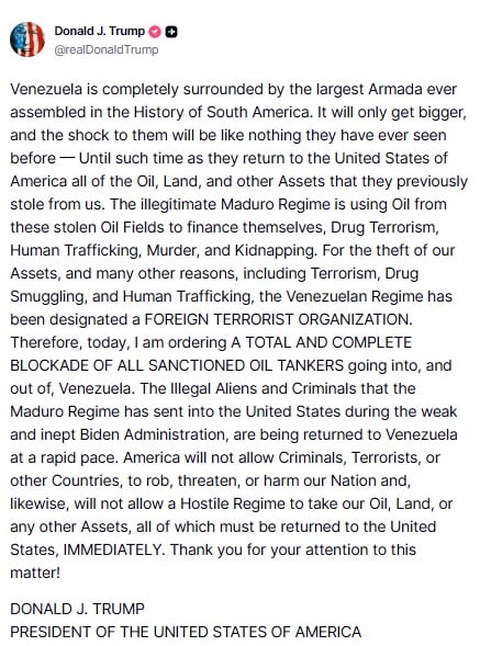 El anuncio fue hecho a través de un extenso mensaje publicado en su red social Truth Social.