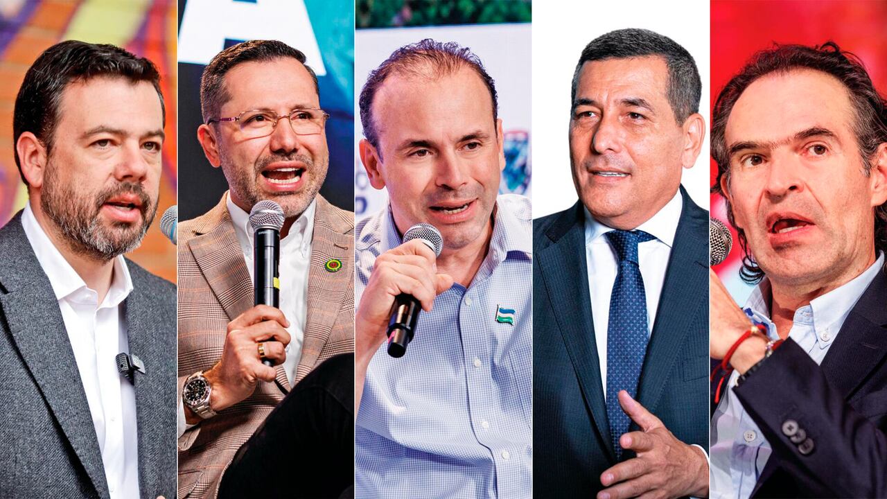 De izquierda a derecha: Carlos Fernando Galán, alcalde de Bogotá; Jaime Beltrán, alcalde de Bucaramanga; Alejandro Éder, alcalde de Cali; Dumek Turbay, alcalde de Cartagena y Federico Gutiérrez, alcalde de Medellín.