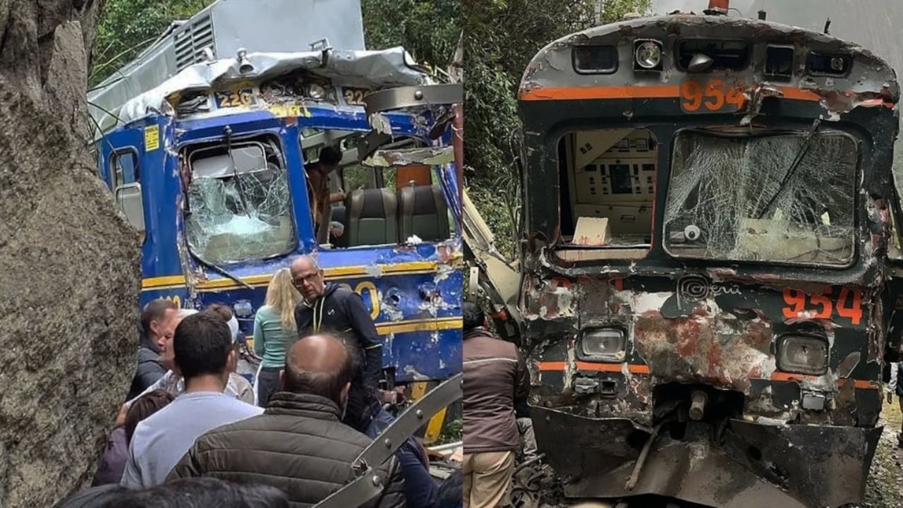 Así quedaron los trenes chocados en Machu Picchu.