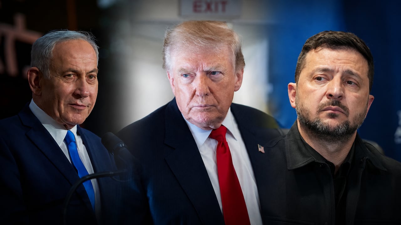 El primer ministro de Israel, Benjamin Netanyahu; el presidente de Estados Unidos, Donald Trump; y el presidente de Ucrania, Volodímir Zelenski.