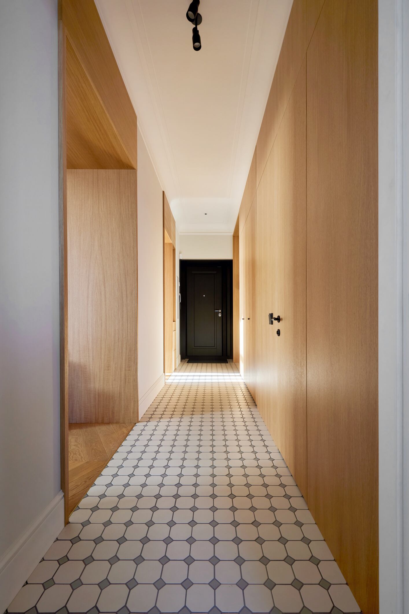 Corridor in modern design apartment with closet and seat. Interior design