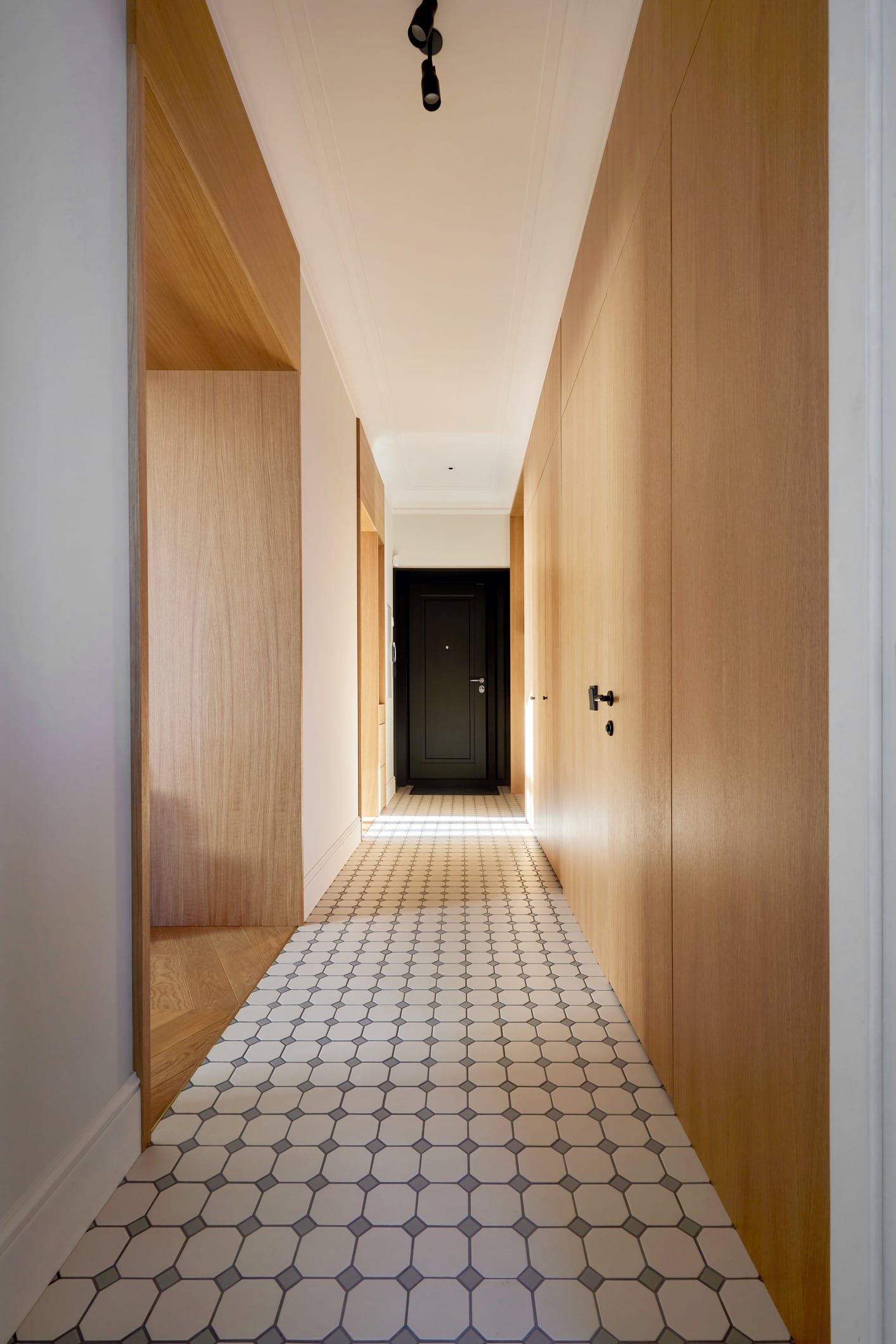 Corridor in modern design apartment with closet and seat. Interior design