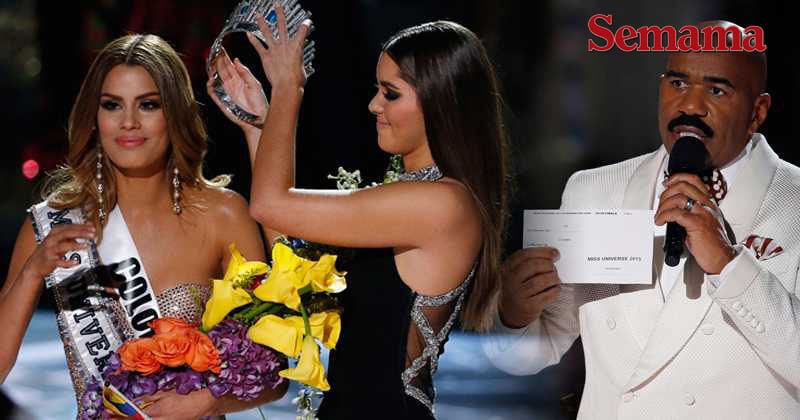 El momento en que Paulina Vega le retira la corona a Ariadna Gutiérrez por culpa del error de Steve Harvey.