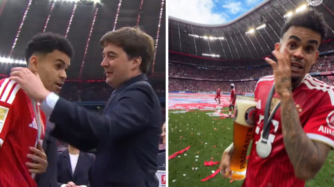 Luis Díaz celebrando la obtención de la Bundesliga 2025-2026 con Bayern.