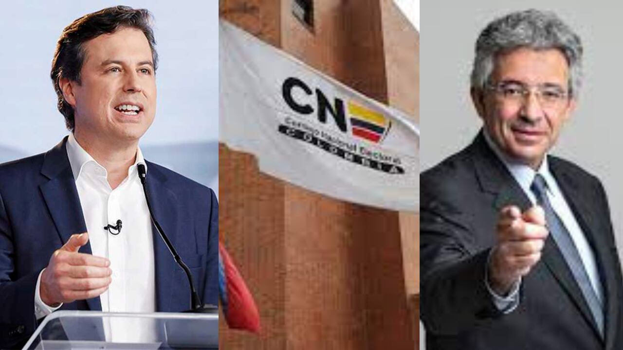 Juan Manuel Galán, del Nuevo Liberalismo, y Enrique Gómez, de Salvación Nacional, quienes sostienen una polémica con el Consejo Electoral.